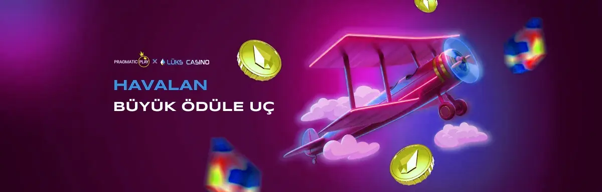 Pragmatic Play Havalan, Büyük Ödüle Uç afişi: bulutlar arasında çift kanatlı uçak