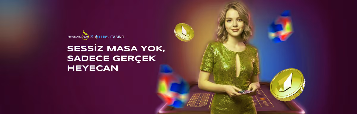 Pragmatic Play Sessiz Masa Yok afişi: altın elbiseli canlı rulet sunucusu