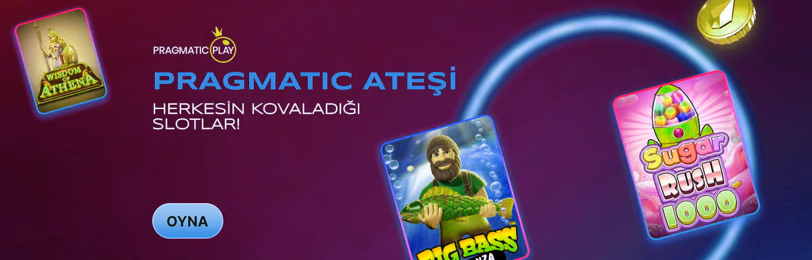 Pragmatic Ateşi afişi: Wisdom of Athena, Big Bass ve Sugar Rush oyun kartları